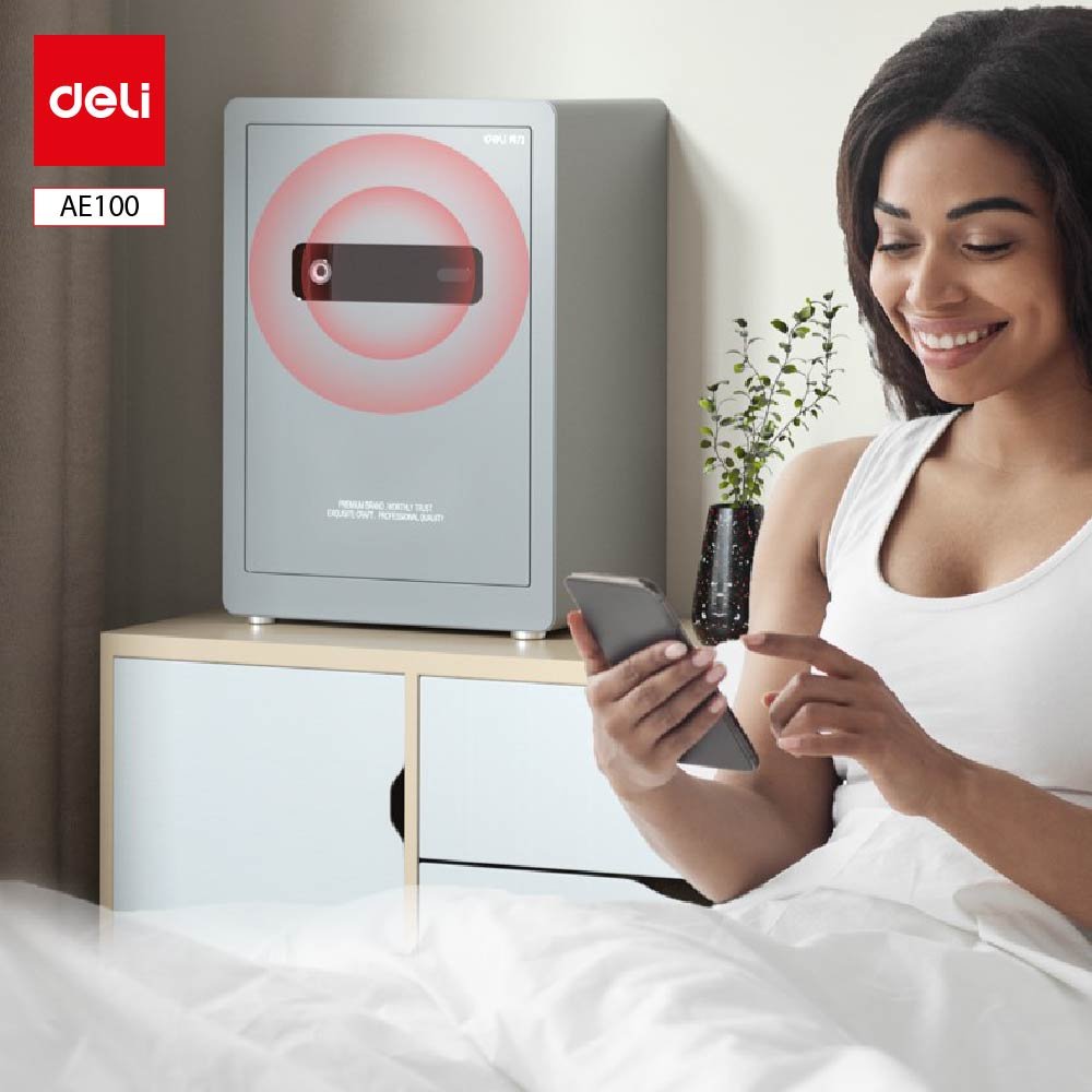 ديلي خزنة معدنية باب مسطح - حماية (أرقام -بصمة-مفتاح) - 15 كغ - 40*31*30 سم - رمادي - AE100